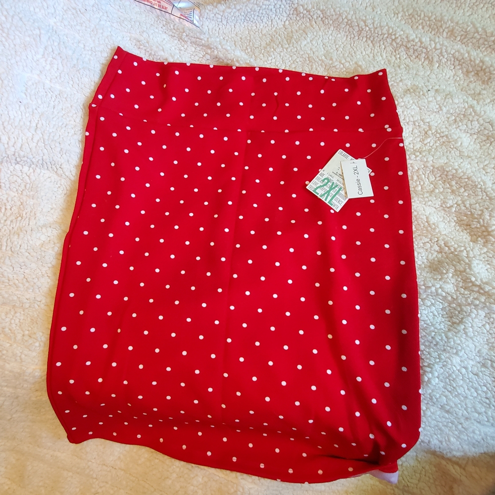 LuLaRoe Red and White Polka Dot Pencil Skirt